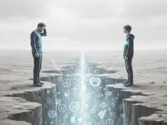 Ilustración conceptual de la paternidad nutriente: un joven caminando hacia un horizonte de autonomía mientras recibe herramientas de guía de sus padres, contrastado con la sombra de la sobreprotección