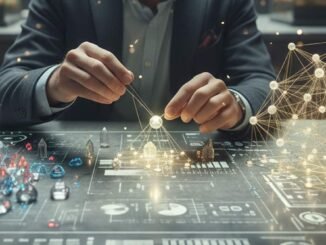 Representación del desfasaje entre el cerebro evolutivo y la inteligencia artificial para el pensamiento sistémico.