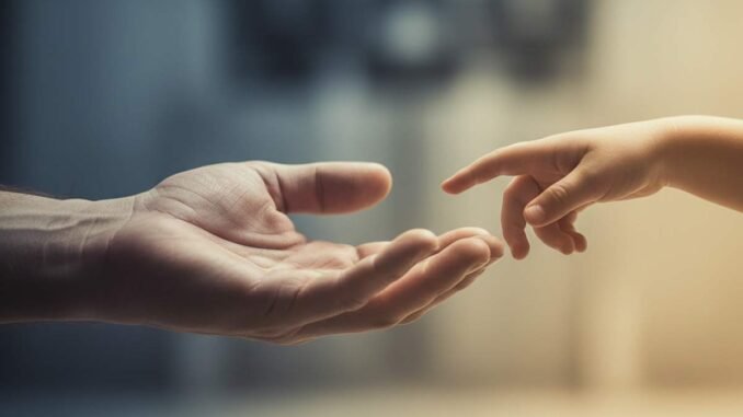 Ilustración conceptual de un niño bajo una mano sombría y pantallas digitales (sumisión mental) frente a un niño iluminado leyendo un libro en la naturaleza (autonomía y pensamiento sistémico).